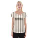 Vertical Stripes - White and Khaki Brown Women s Cap Sleeve Top