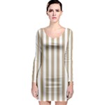 Vertical Stripes - White and Khaki Brown Long Sleeve Bodycon Dress