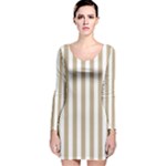 Vertical Stripes - White and Khaki Brown Long Sleeve Velvet Bodycon Dress