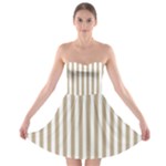 Vertical Stripes - White and Khaki Brown Strapless Bra Top Dress