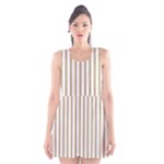 Vertical Stripes - White and Khaki Brown Scoop Neck Skater Dress