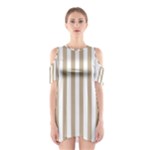 Vertical Stripes - White and Khaki Brown Women s Cutout Shoulder Dress