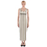 Vertical Stripes - White and Khaki Brown Fitted Maxi Dress