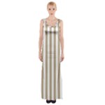 Vertical Stripes - White and Khaki Brown Maxi Thigh Split Dress