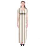 Vertical Stripes - White and Khaki Brown Short Sleeve Maxi Dress