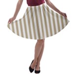 Vertical Stripes - White and Khaki Brown A-line Skater Skirt