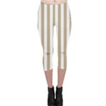 Vertical Stripes - White and Khaki Brown Capri Leggings