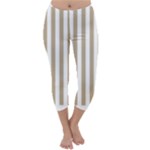 Vertical Stripes - White and Khaki Brown Capri Winter Leggings