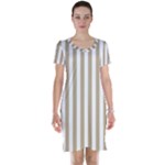 Vertical Stripes - White and Khaki Brown Short Sleeve Nightdress