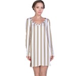 Vertical Stripes - White and Khaki Brown Long Sleeve Nightdress