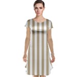 Vertical Stripes - White and Khaki Brown Cap Sleeve Nightdress