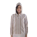 Vertical Stripes - White and Khaki Brown Hooded Wind Breaker (Women)