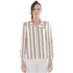 Vertical Stripes - White and Khaki Brown Wind Breaker (Women)