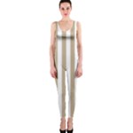 Vertical Stripes - White and Khaki Brown OnePiece Catsuit