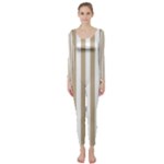 Vertical Stripes - White and Khaki Brown Long Sleeve Catsuit