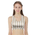 Vertical Stripes - White and Khaki Brown Women s Sports Bra with Border