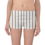 Vertical Stripes - White and Khaki Brown Reversible Boyleg Bikini Bottoms