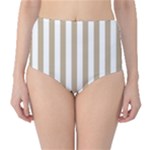 Vertical Stripes - White and Khaki Brown High-Waist Bikini Bottoms