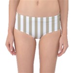 Vertical Stripes - White and Khaki Brown Mid-Waist Bikini Bottoms