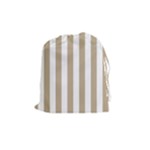 Vertical Stripes - White and Khaki Brown Drawstring Pouch (M)