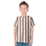 Vertical Stripes - White and French Beige Kid s Cotton Tee