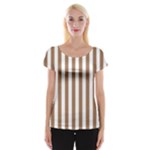 Vertical Stripes - White and French Beige Women s Cap Sleeve Top