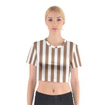 Vertical Stripes - White and French Beige Cotton Crop Top