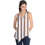 Vertical Stripes - White and French Beige Sleeveless Tunic