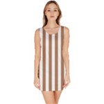 Vertical Stripes - White and French Beige Bodycon Dress