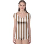 Vertical Stripes - White and French Beige Boyleg Leotard (Ladies)