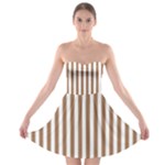 Vertical Stripes - White and French Beige Strapless Bra Top Dress