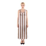 Vertical Stripes - White and French Beige Full Print Maxi Dress