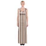 Vertical Stripes - White and French Beige Maxi Thigh Split Dress