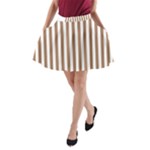 Vertical Stripes - White and French Beige A-Line Pocket Skirt