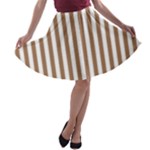 Vertical Stripes - White and French Beige A-line Skater Skirt