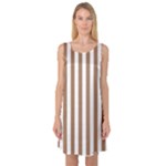 Vertical Stripes - White and French Beige Sleeveless Satin Nightdress