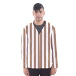 Vertical Stripes - White and French Beige Hooded Wind Breaker (Men)