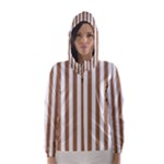 Vertical Stripes - White and French Beige Hooded Wind Breaker (Women)