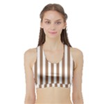 Vertical Stripes - White and French Beige Women s Sports Bra with Border