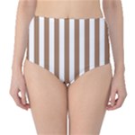 Vertical Stripes - White and French Beige High-Waist Bikini Bottoms