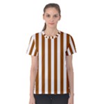 Vertical Stripes - White and Brown Women s Cotton Tee