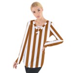 Vertical Stripes - White and Brown Women s Tie Up Tee