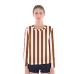 Vertical Stripes - White and Brown Women s Long Sleeve T-shirt