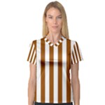 Vertical Stripes - White and Brown Women s V-Neck Sport Mesh Tee