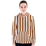 Vertical Stripes - White and Brown Women s Zipper Hoodie