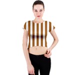 Vertical Stripes - White and Brown Crew Neck Crop Top