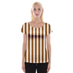 Vertical Stripes - White and Brown Women s Cap Sleeve Top