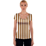 Vertical Stripes - White and Brown Women s V-Neck Cap Sleeve Top