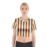 Vertical Stripes - White and Brown Cotton Crop Top