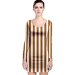 Vertical Stripes - White and Brown Long Sleeve Bodycon Dress